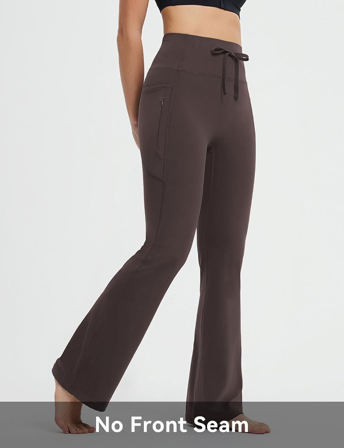 baleaf Womens Flare Leggings with Zipper Pockets Drawstring Flared Yoga Pants Bell Bottom Leggings Tummy Control - Image 5