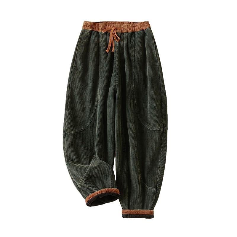 Generisch Pluderhose Damen Damen Cord Baumwollhose mit Kordelzug In Der Taille, Winterhose mit Fleecefutter für Damen, Konisch Zulaufende Cordhose, Dicke Haremshose mit Taschen