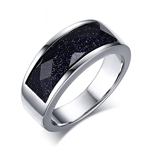 Asma Jewel House 316L Stainless Steel Mens Ring with Dark Blue Sand Stone Inlay - Silver Color, 8mm Width, US Size 9, Comfort Fit, Hypoallergenic (B01LZSSPY1) Amazon Price History, Amazon Price Tracker