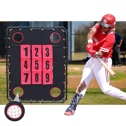 Baseball Pitching Net & Replacement Rebounder Net, with 9 Hole Strike Zone Target, 2 in 1 Baseball Training Equipment Nets for Batting, Adjustable Angles Softball Hitting Net for Backyard