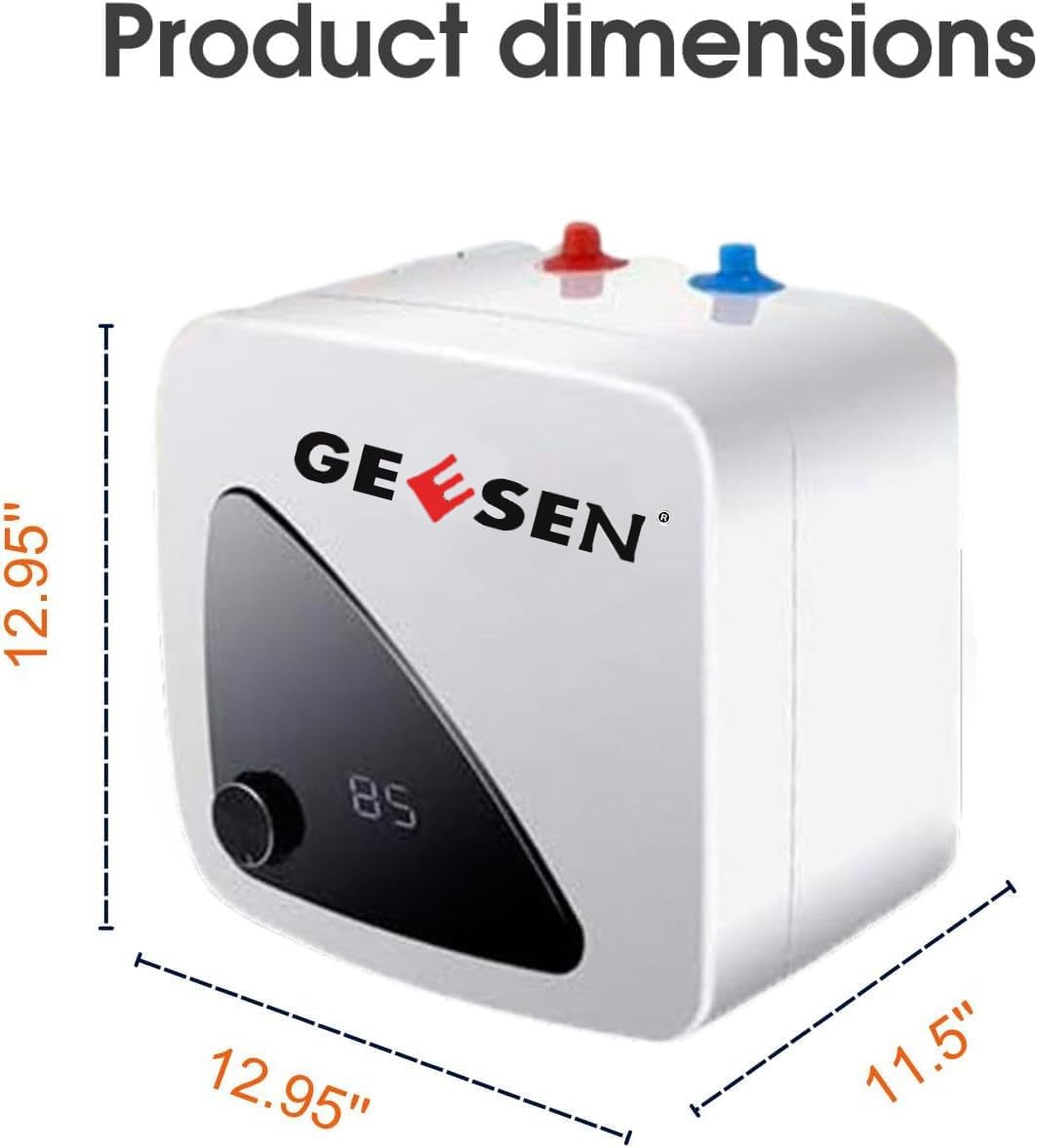GEESN Electric Hot Water Heater 120V Small Compact Tank Storage,Rv Tr 2.16 Gallon Trailer 1.5KW Kitchen Instant Under Sink Counter,1 PCs 16” Long 1/3”FIP Stainless Steel Water Hose