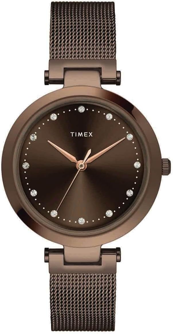 Analog Watch for Women with Round Dial & Water Resistant Women's Wrist Watches, Brown, 34mm, Casual