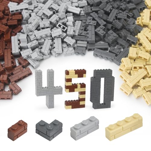 Feleph Masonry Bricks Set 450 Pcs Wall Building Blocks Bulk MOC Accessories Parts and Pieces Diverse Creative Construction Toys Compatible with Classic Major Brands (Multicolored)