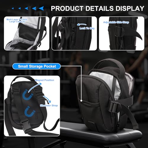 JINKEY Magnetic Gym Bag, Large Capacity Fitness Bag with Crossbody Strap, Waterproof Nylon Portable Water Bottle Pouch with Phone Pocket Kettle Bags Holder For Men and Women Running Hiking and Gym3