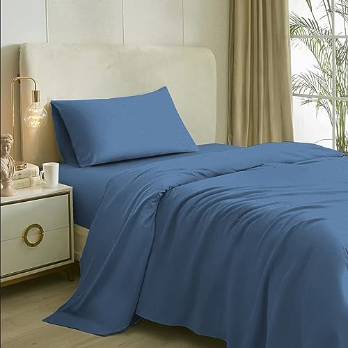 Image of Naksh Coastal Retreat Collection Single Bedsheet Cotton 210 TC Plain, Indigo | 1 Bedsheet for Single Bed (54 x 90 Inch) and 1 Pillow Cover