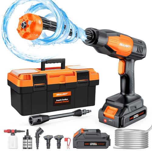 SEALIGHT Cordless Pressure Washer, 970PSI Portable Power Washer with 3.0Ah Dual Batteries 6-in-1 Nozzle Battery Operated Power Washer for Cars, Fences, Patio, Bikes Cleaning by SEALIGHT - Used condition - US$43.73