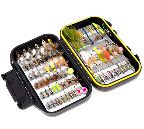 Outdoor Planet 72 Effective Fly Fishing Flies Assortment | Waterproof Fly Box | Dry Flies, Wet Flies, Nymphs Flies, Streamer Flies, Hoppers | Trout, Steelhead, Bass Fishing Lure #TOP3