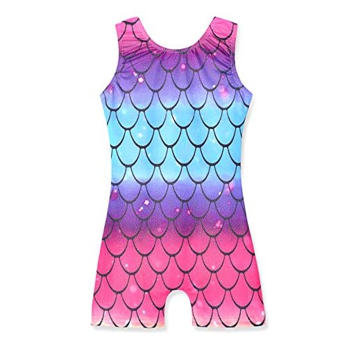 HOZIY Gymnastics Leotards for Girls Unicorn Aurora Rainbow Mermaid Dinosaur Cupcake Sparkle Biketard Toddlers Kids Children 3-4T Mermaid Rainbow