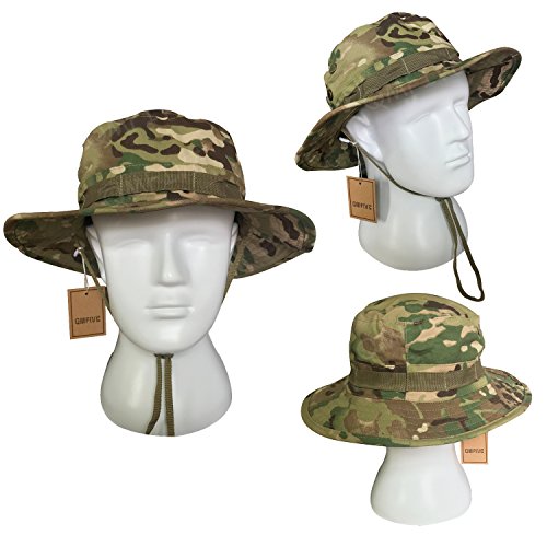 QMFIVE Tactical Boonie Hat, Unisex Camouflage Rounded Hat Fisherman Sun Protection Cap for Outdoor Airsoft Paintball Climb Camping (1, CP) - Image 2