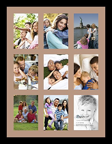 ArtToFrames Collage Photo Frame Single Mat with 9-5x7 Openings with Satin Black Frame and Sandpiper mat.
