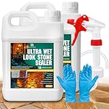 Wet Look Stone Sealer - 1 Gallon Concrete Sealer & Paver Sealer with High Gloss Finish, Stain Proof, Water Resistant & Long-Lasting Durable Protection for Driveways, Slate, Sandstone, Travertine