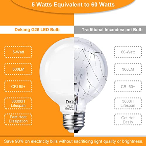 Image of 20 Pack G25 LED Bathroom Light Bulbs 3000K Soft White E26 Base 60W | 500LM, 5W, CRI 85+, Non-dimmable Standard Base LED Globe Light bulbs for Bathroom Vanity Mirror