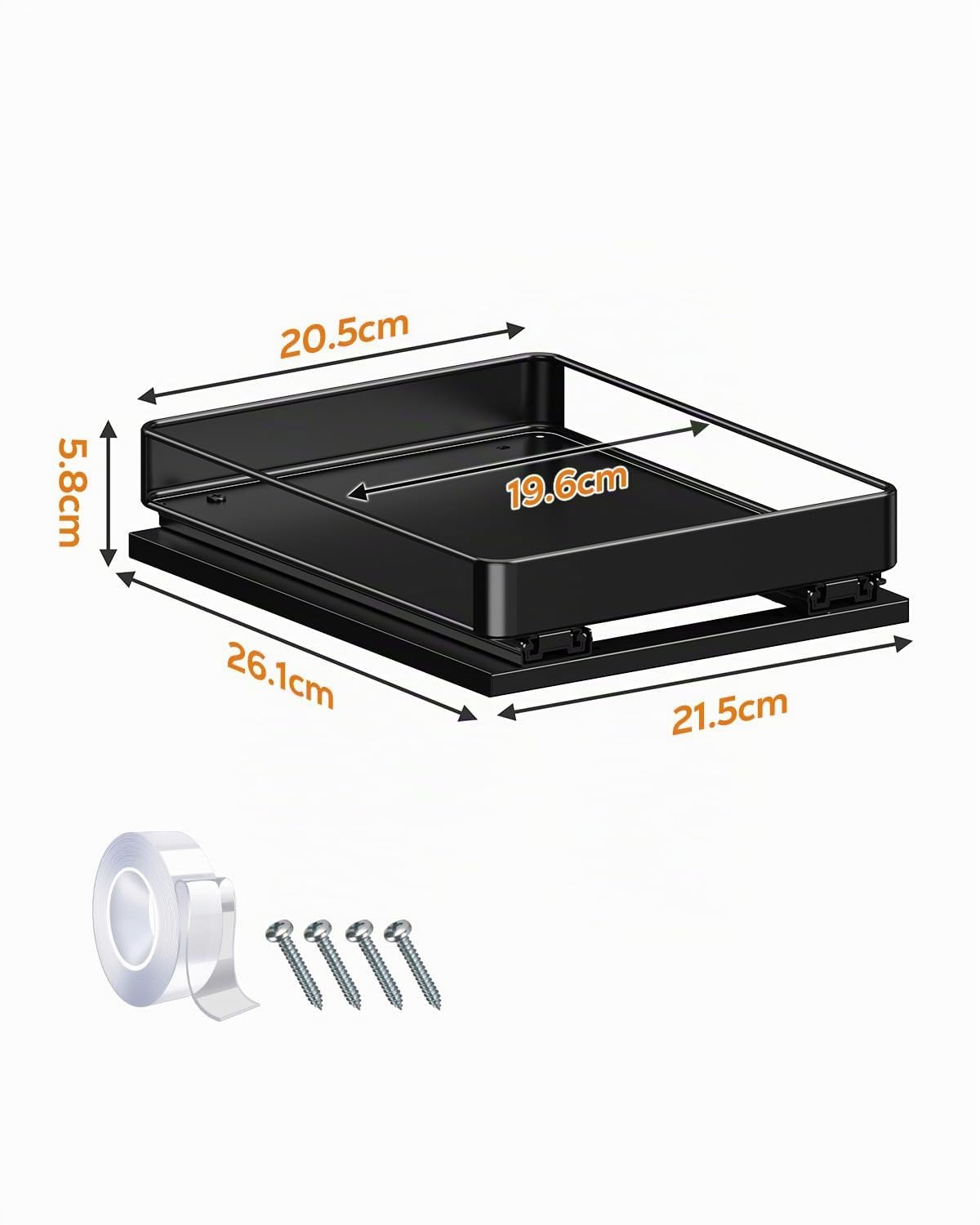 Cajones Extraibles para Cocina, 2 pisos Organizador Cocina, 2 juegos Especieros para Cocina, Construcción Metálica, Negro, 26,3 x 20,7 x 5,7 cm
