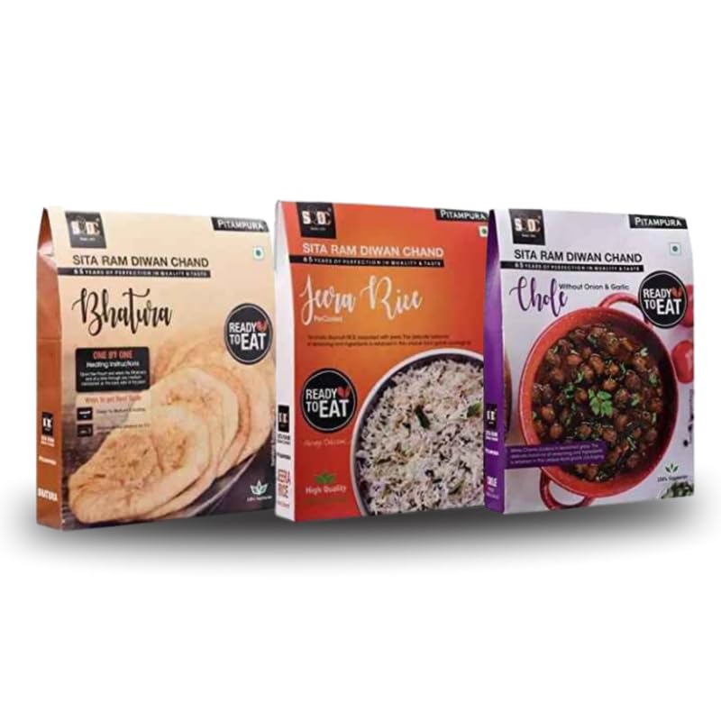 Sita Ram Diwan Chand Ready to Eat Bhatura | Jeera Rice | Chole Without Onion & Garlic 300 Gram Each| No Preservatives | No Artificial Flavors | 100% Natural Ingredients | Tasty Snacks - Pack of 3