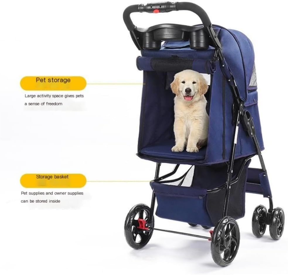 Pet Strollers Pet Stroller for Outings, Small Pull Cart, Puppy Stroller, Dog Walking Cart, Small, Lightweight, Foldable Cat Pet Stroller Medium(Blue,A)
