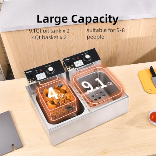 Image of Deep Fryer with Basket Stainless Steel Countertop Electric Fryer for Home and Commercial Use, Oil Fryer with Temperature Control and Double Overheat Protection (12L)