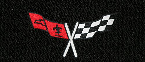 1968-82 C3 Corvette Classic Loop Black Front Floor & Rear Deck Mat Combo Set With Crossed Flags Logo #TOP1