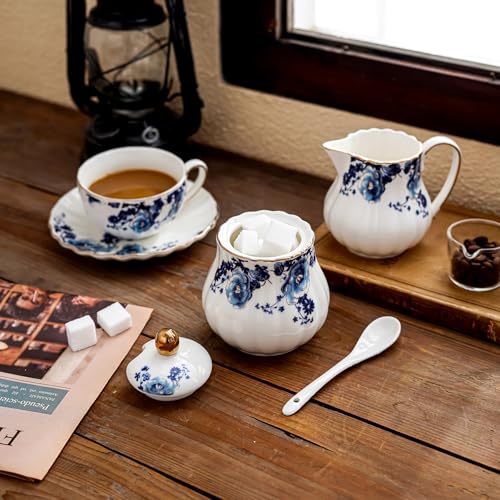 image for Agyiuns Ceramic Sugar and Creamer Set, 3 Piece with Cream Pitcher, Sug