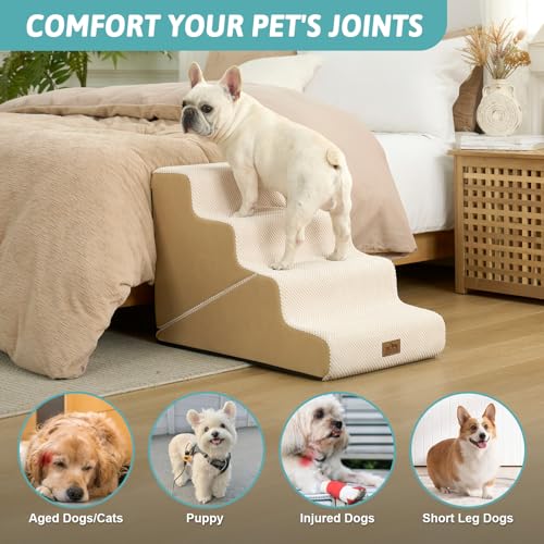 Image of COZY KISS Dog Stairs for Small Dogs, 4-Step 2-in-1 Dog Steps,19.7 inch H