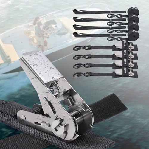 Ayaport Stainless Steel Ratchet Tie Down Straps with Hooks 10ft Heavy Duty Ratcheting Tie Downs for Motorcycle Roof Rack Dirt Bike Truck (Black 1 x10-4pcs)