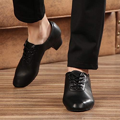 HROYL Little Boy/Big Kids/Men Latin Dance Shoes Leather lace-up Ballroom Shoes Tango Salsa Performence Practice Dance Shoes Black 6.5 (M) US | Image 3