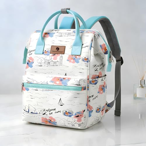 Image of StarAndDaisy Baby Diaper Bag for Mother Travel /Diaper Bags for Mother for Travel with Laptop Pocket, Multi Compartments, Insulated Bottle Pockets, Waterproof, Ultra soft fabric - White