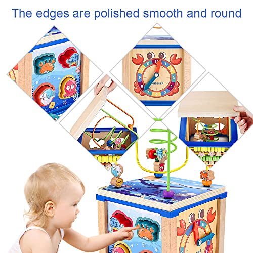 Hottuohong Wooden Activity Cube With Bead Maze Shape Sorter Montessori Sensory Toys Activity Cube Toys For Toddlers For 3-5 Year Old Boys And Girls Age 3 4 5 Years Old #TOP3