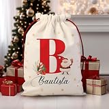 Transparent Gift Saco de Navidad Personalizado con Nombre e Inicial para Regalos Papá Noel. Bolsa de Tela Regalos Originales para Niños Navidad. Decoración Navideña.