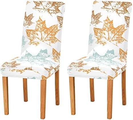 Kigai Autumn Maple Leaves Chair Covers for Dining Room Stretch Chair Slipcovers Removable Washable Anti-dust Kitchen Chair Cover Halloween/Thanksgiving Decorative Seat Protector Set of 4