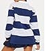 Women Striped Rugby Shirts Vintage Oversized Long Sleeve Collared Polo Shirt Y2k Button Up Pullover Sweatshirt Top (C Blue, M)