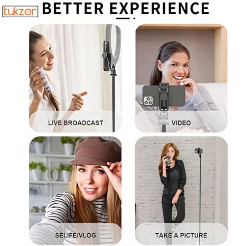 Image of Tukzer Long Multifunctional Selfie Stick with Tripod Stand & Bluetooth Wireless remote Aluminum 61 inch For Iphone, Samsung & all Mobile Phones, Vlogging, Live Stream,1 /4 inch Screw for DSLR Camera,Ring Light