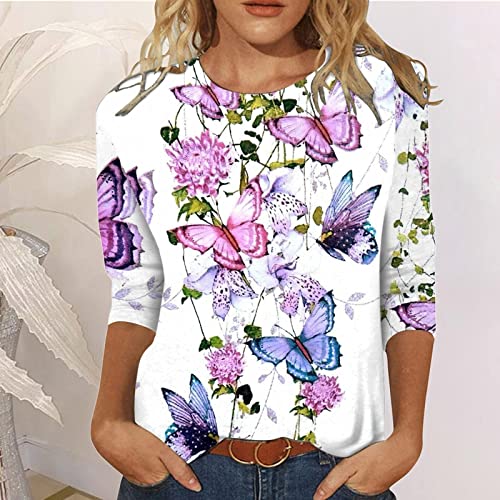 Womens Causal Loose Crewneck Sweatshirt Plus Size 2023 Fall Fashion 3/4 Sleeve Pullover Tops Graphic Tees Blouse Dressy #TOP1