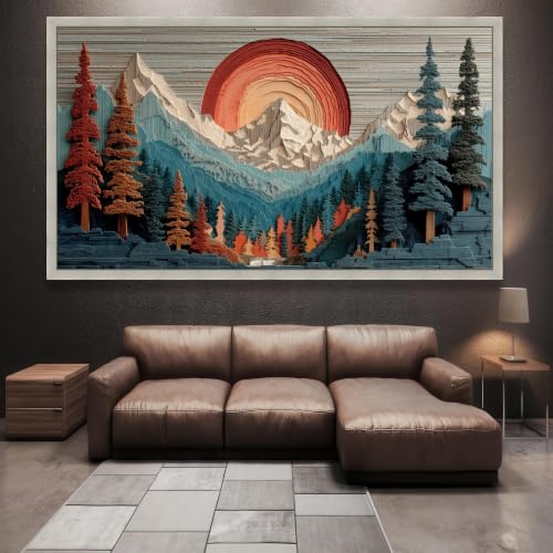 Toile rustique montagne pour mur vide solution déco tableau coucher de soleil - 3