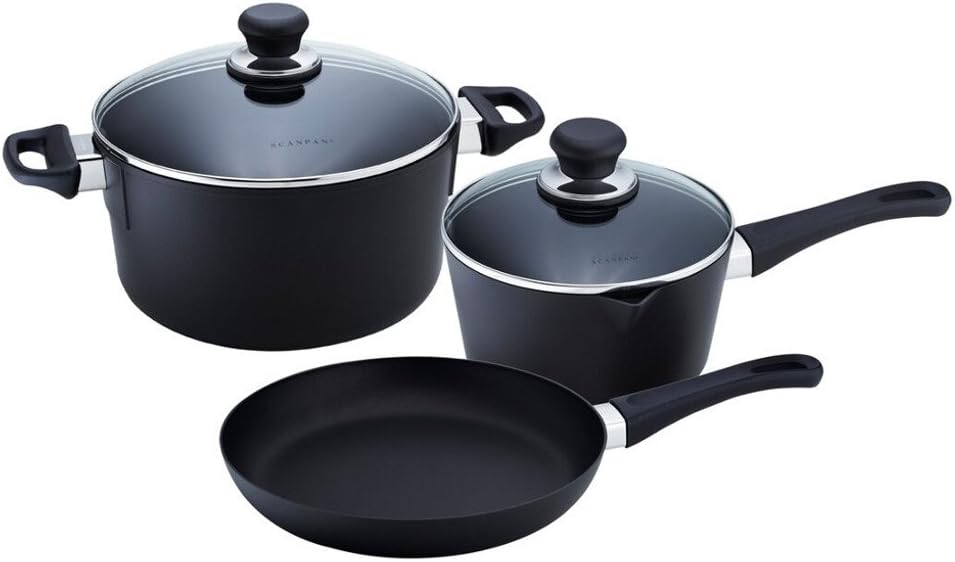 Scanpan Classic 5 Piece Cookware Set – Compatible with Gas and Electric Stovetops, Metal Utensil Safe, Oven Safe to 500°F, Dishwasher Safe, Black (10508000)