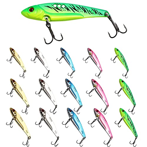 Dovesun 15Pcs Blade Bait Fishing Lures Fishing Spoons Lures Fishing Swimbait For Bass, Crappie, Trout Walleye Type 2 #TOP27