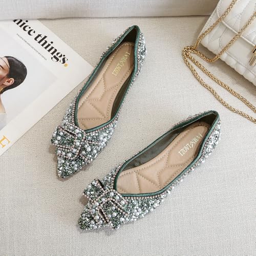 HIPPOSEUS Women's Rhinestone Flats Shoes Pointed Ballet Flats Sparkle Wedding Dress Shoes2