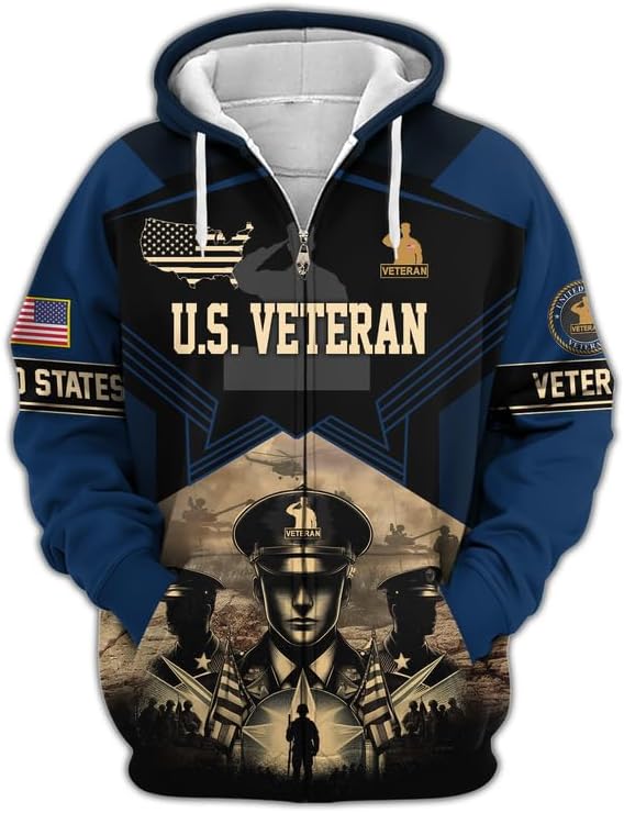 Veterans Hoodies For Men - Premium Military Hoodie, Patriotic Hoodies For Dad, Zip Up Hoodie For Vets, Veteran Day Gifts