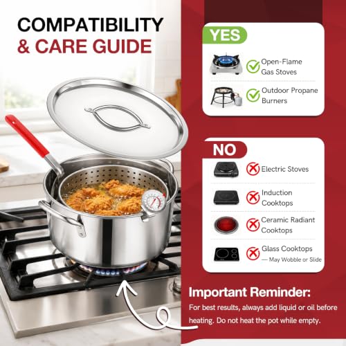 Image of 10 QT Stainless Steel Deep Fryer Pot with Basket Lid Tongs Thermometer
