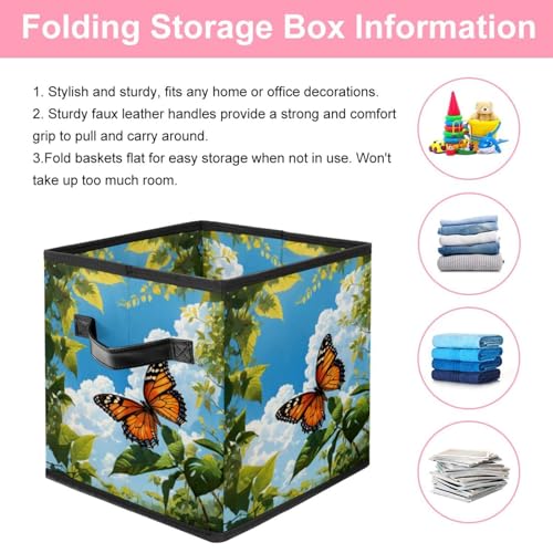 Grand bac de rangement avec motif papillon mignon pour étagères