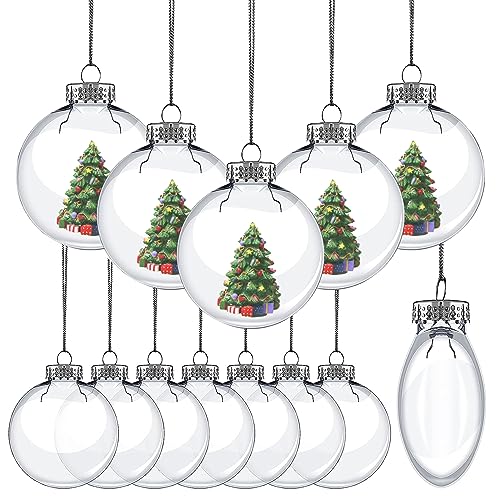 KIMOBER 12PCS Plastic Discs Ornaments,3.9 Inch Clear Flat Sphere Fillable Hanging Ornament Ball for DIY Craft Xmas Tree Decoration