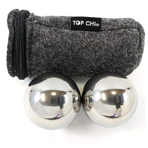 Top Chi 1 lb. 1.5 Inch Solid Stainless Steel Baoding Balls with Carry Pouch. Non-Chiming Chinese Health Balls for Hand Therapy, Exercise, and Stress Relief