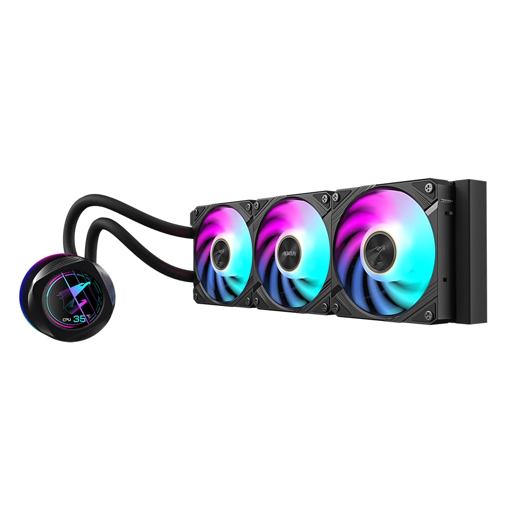 GIGABYTE AORUS WATERFORCE X II 360 Refroidisseur Liquide pour processeur AIO - 3X Ventilateurs ARGB de 120 mm, écran LCD en Couleur, Daisy-Chain, Compatible avec Intel LGA 1851 et AMD AM5