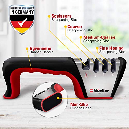 Mueller Original Premium Knife Sharpener, Heavy Duty 4-Stage Diamond Really Works for Ceramic and Steel Knives, Scissors. Easily Restores Dull to Sharp