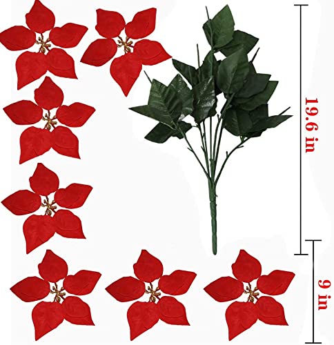 Plobach 2Pcs Poinsettia Artificial Christmas Flowers Velvet 7 Head Fake Poinsettia Bush Flowers Silk Floral Ornament And 1Pcs Artificial Flowers Christmas Garlands For X’mas Tree Wreath Decor #TOP1