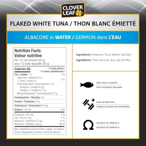 Clover Leaf Low Sodium Flaked White Albacore Tuna in Water, 170g, 24 Count