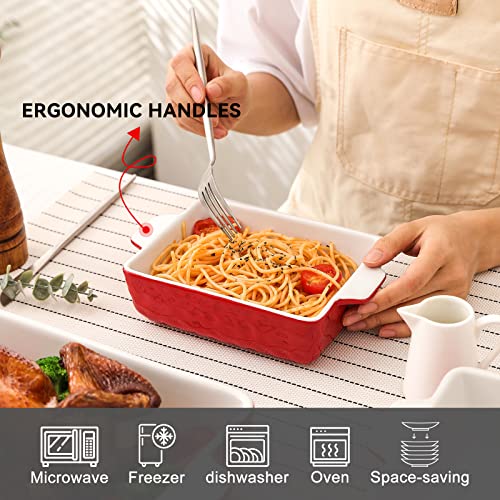 Kitchentour Ceramic Bakeware Set, Rectangular Baking Dish Casserole Dish Lasagna Pan With Double Handles Stoneware Bakeware Set Of 3 - Red #TOP3