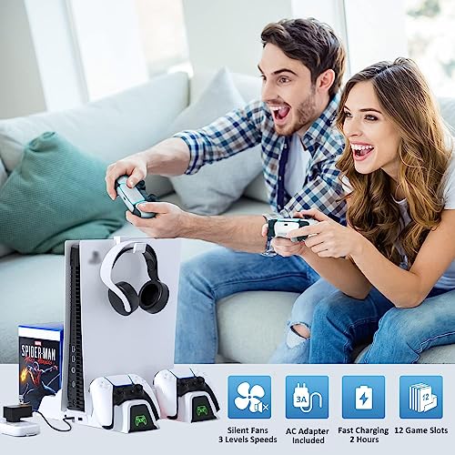 TwiHill Estação de resfriamento com ventosa para PS5 com adaptador AC, estação de carregamento para