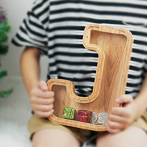 Piggy Bank For Kids Boys Girls, Large Personalized Wooden Letter Piggy Bank With Cut-Out Design, Alphabet Letter Coin Banks, Money Savings Box, Wooden Bank For Kids Creative Gift For Real-Money(J) #TOP2