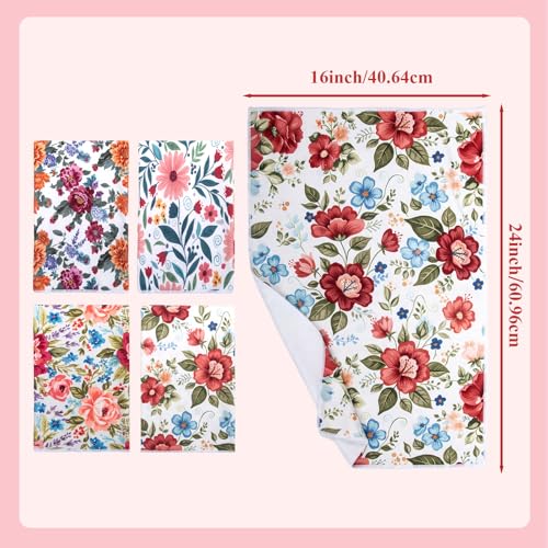 4 Pack Floral Kitchen Towels - Super Absorbent 400GSM Microfiber Dish Towels for Drying Dishes - Decorative Spring Hand Towels for Kitchen & Bathroom, Pioneer Woman Country Style Wildflower Decor - Thumbnail 2