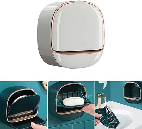 Miniatura 4 de Jabonera impermeable con caja de drenaje, soporte para jabonera impermeable, jabonera adhesiva, caja de jabón de drenaje montada en la pared con